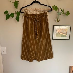 Golden white striped button up pencil skirt